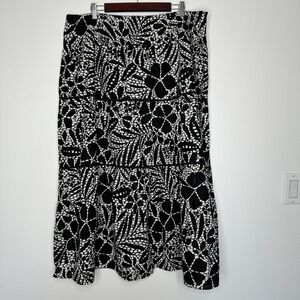 Jones New York Midi Tiered Skirt Size 18W Black white Floral
